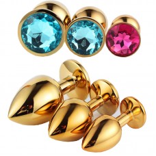 Small Crystal Golden Anal Sex Toys Metal Anal Plug 